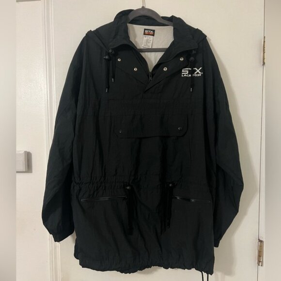 Vintage STX Lacrosse Jacket Black Mens SizeXL Anorak Coat zipped pockets - Picture 1 of 15